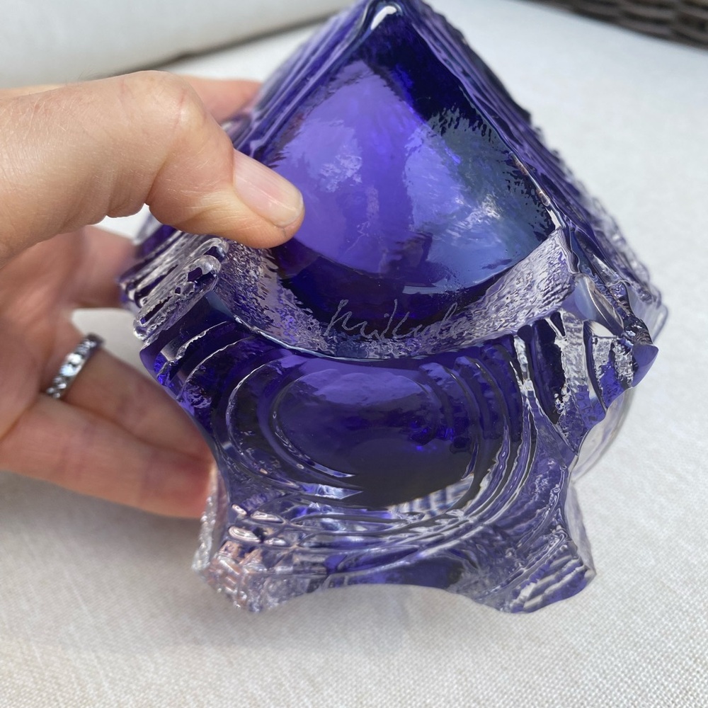 SIGNED Michael Mikayla Purple Glass Art Cube - Picture 3 of 8